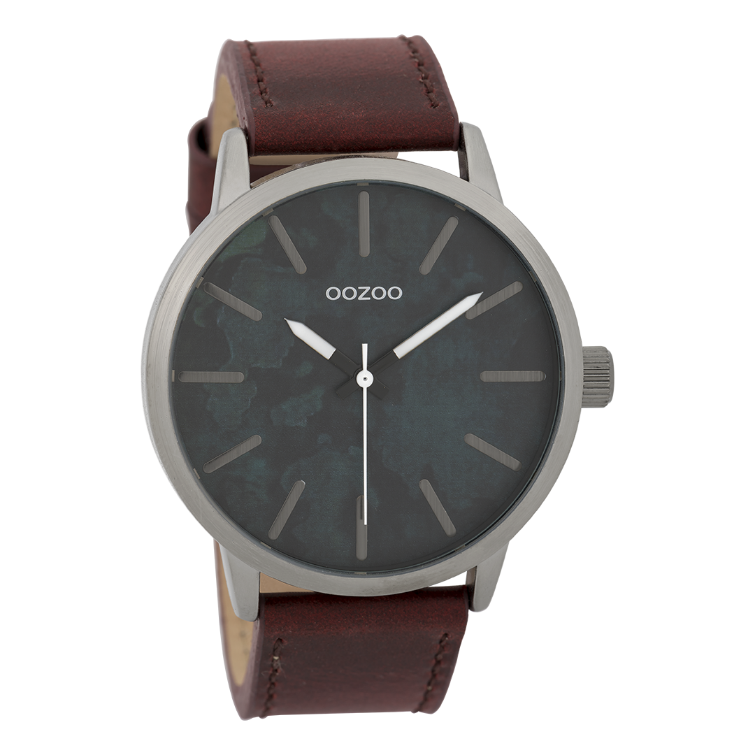 OOZOO Montre en titane avec bracelet en cuir en rouge-marron - C9603