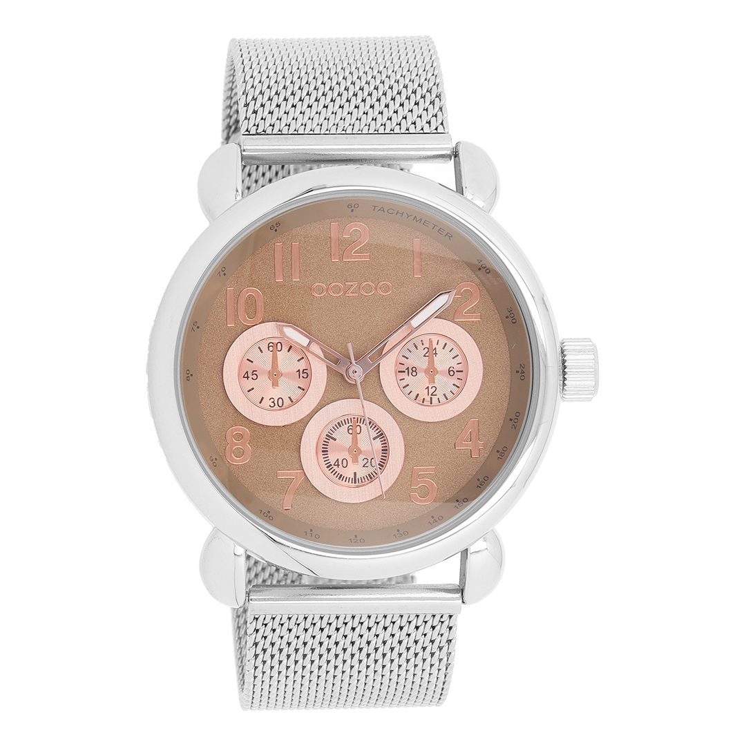 Zilverkleurige OOZOO horloge met metalen mesh armband - C9610