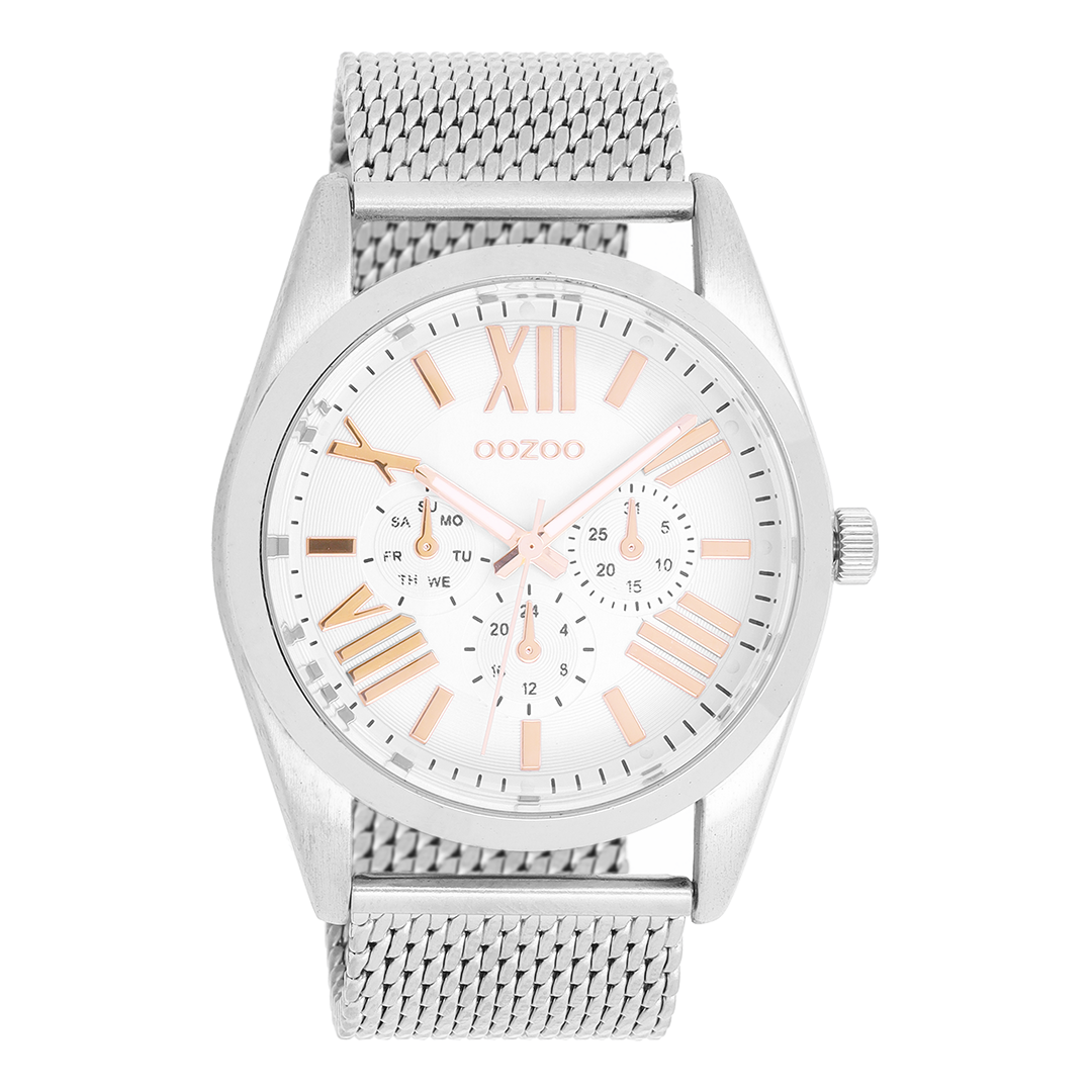 OOZOO Montre en couleur argent avec bracelet en mesh en couleur argent - C9640