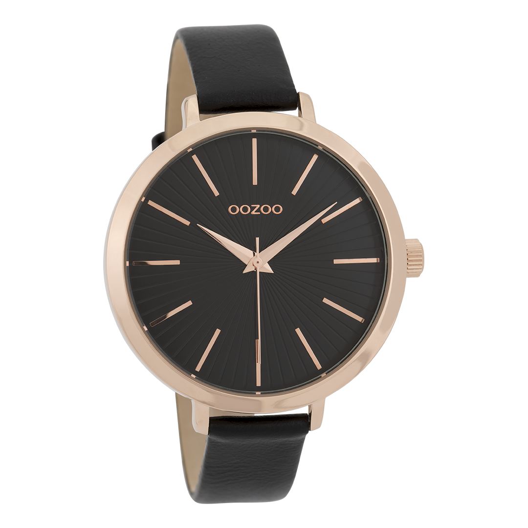 Rosé goudkleurige OOZOO horloge met zwarte leren band - C9674