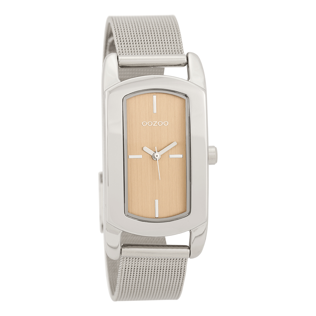 Zilverkleurige OOZOO horloge met metalen mesh armband - C9701