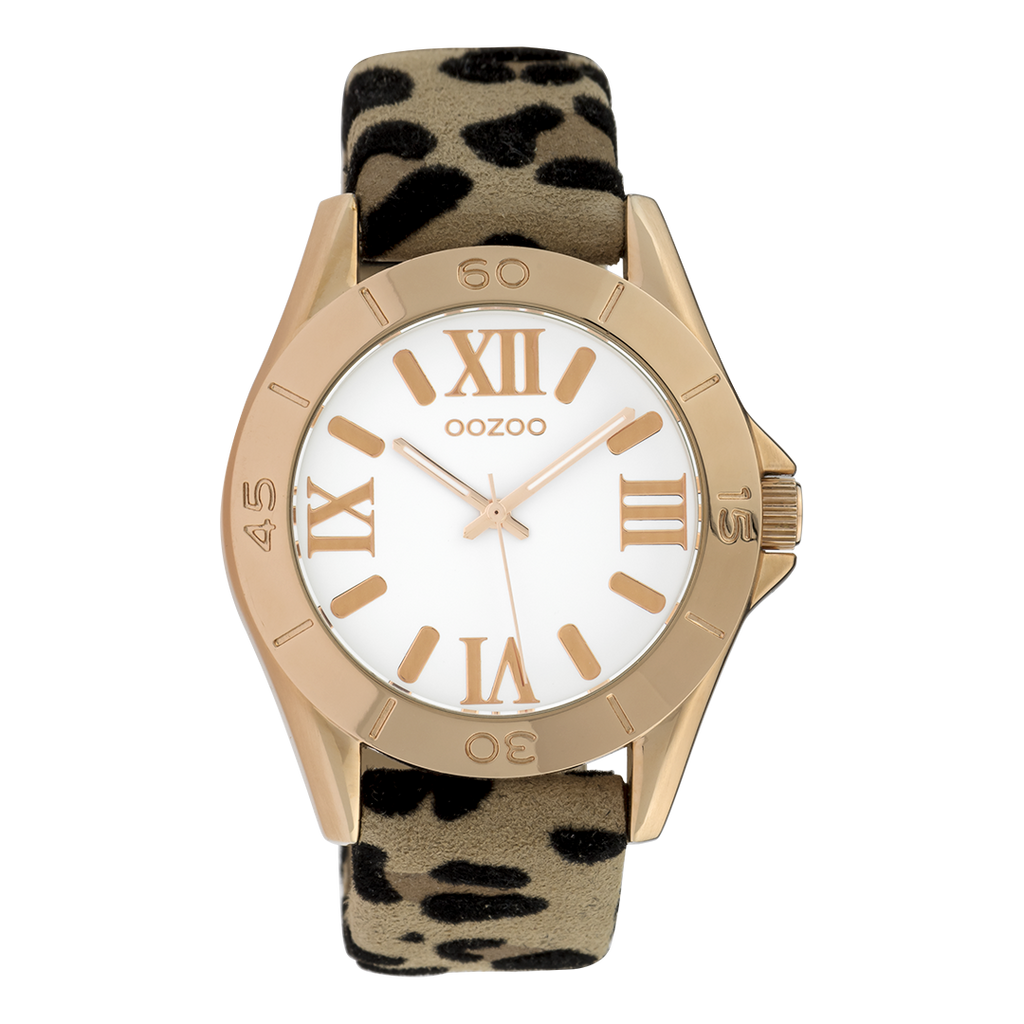 Rose gold coloured OOZOO watch with multicolor leather strap - C9782