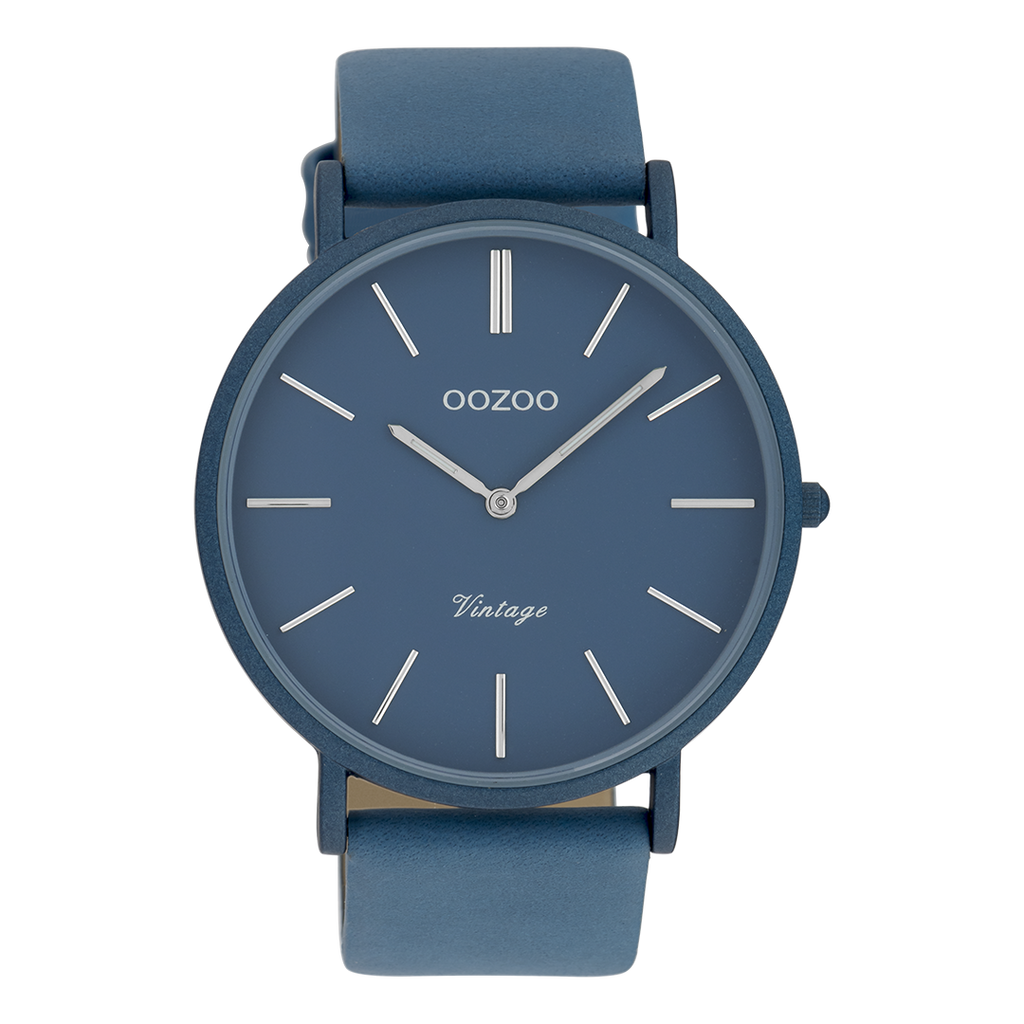 OOZOO Montre en bleu avec bracelet en cuir en bleu - C9877