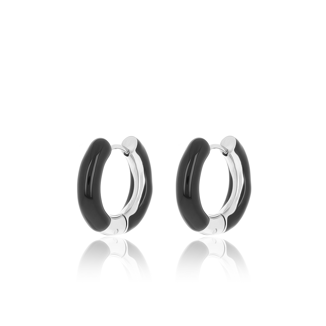 Boucles d'oreilles créoles en couleur argent avec placage noir
