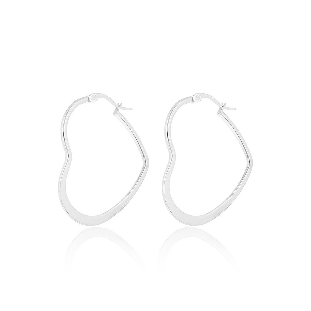 Silver coloured hoop earrings with heart shape