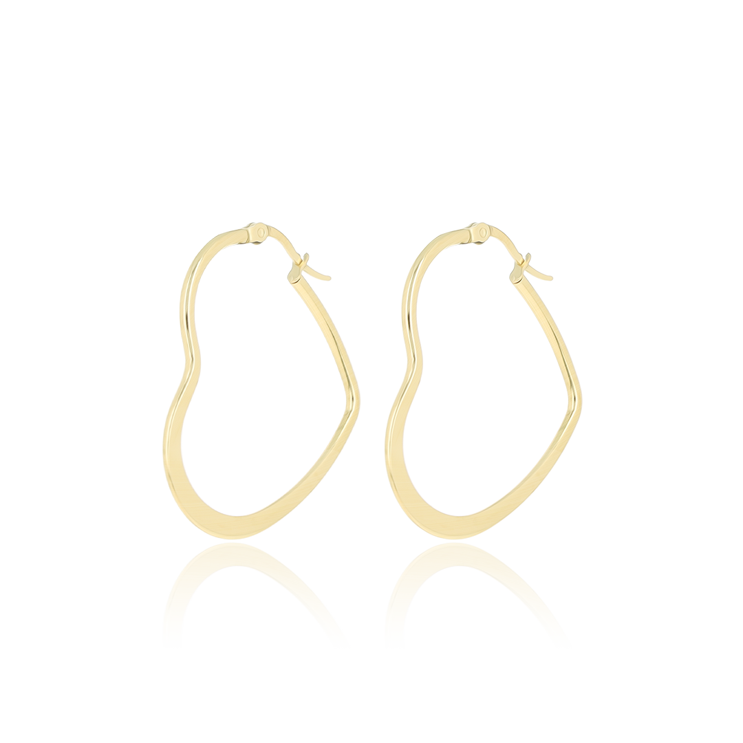 Brushed gold coloured hoop earrings with heart shape
