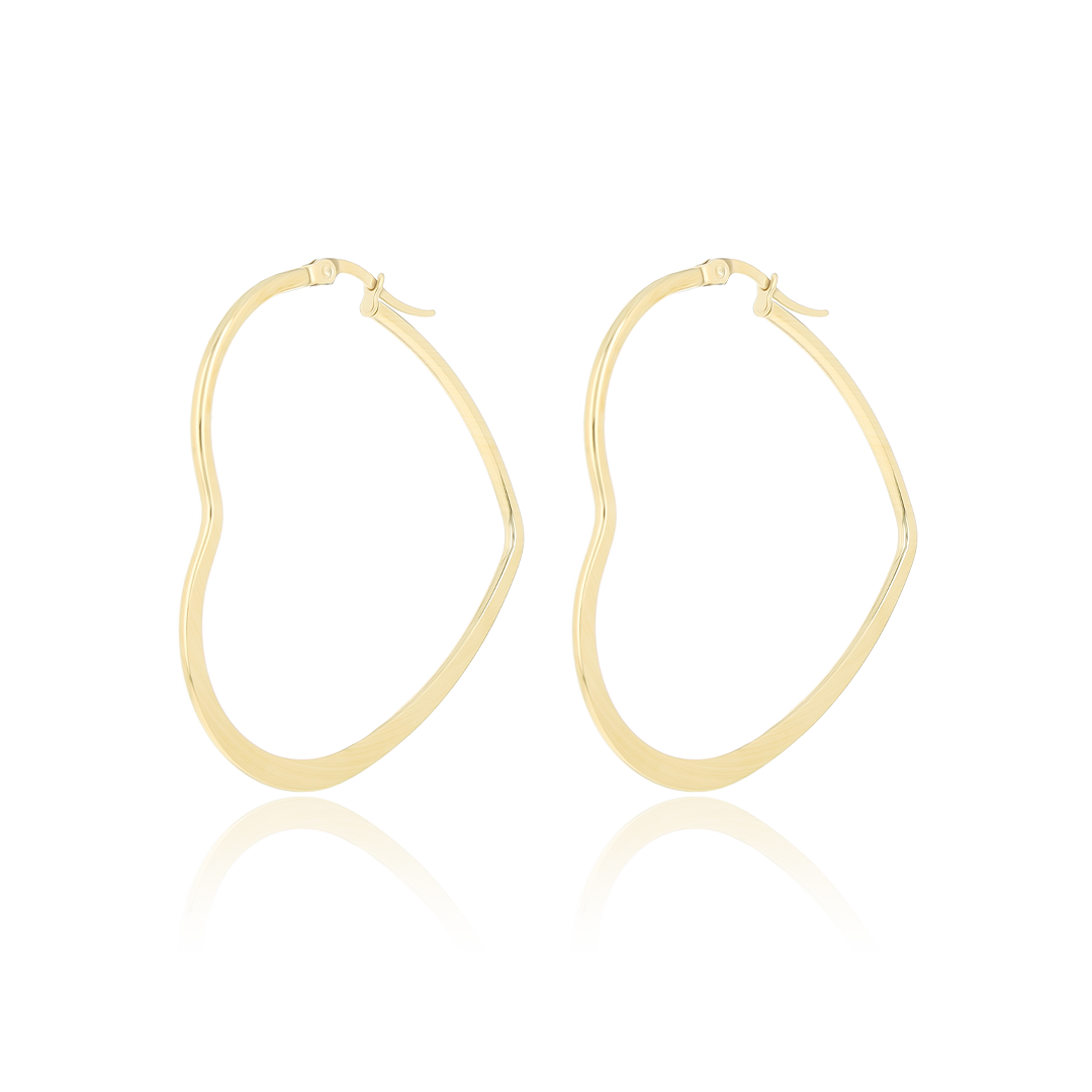 Brushed gold coloured hoop earrings with heart shape