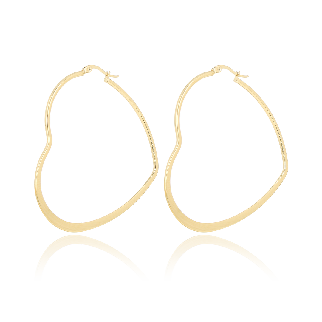 Brushed gold coloured hoop earrings with heart shape