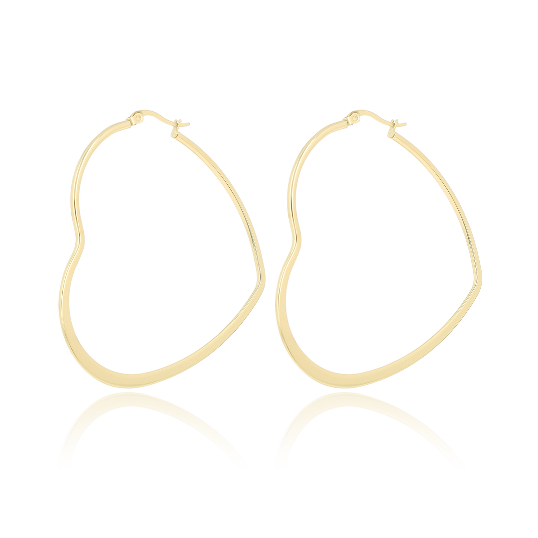 Gold coloured hoop earrings with heart shape