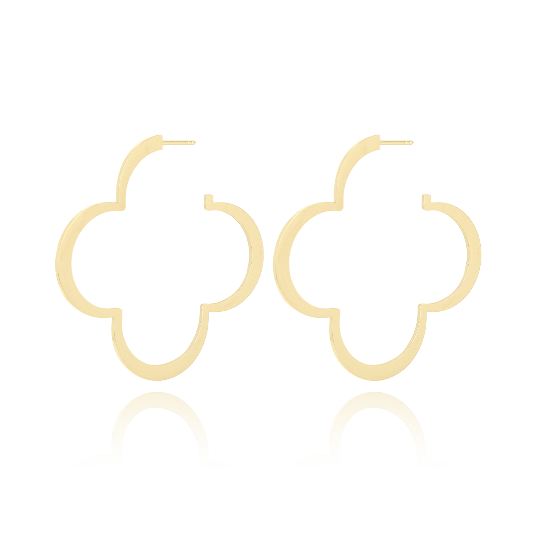 Gold coloured hoop earrings with clover shape