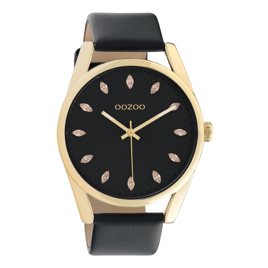 Colorato d'oro OOZOO Guarda con cinturino in pelle nera - C10842