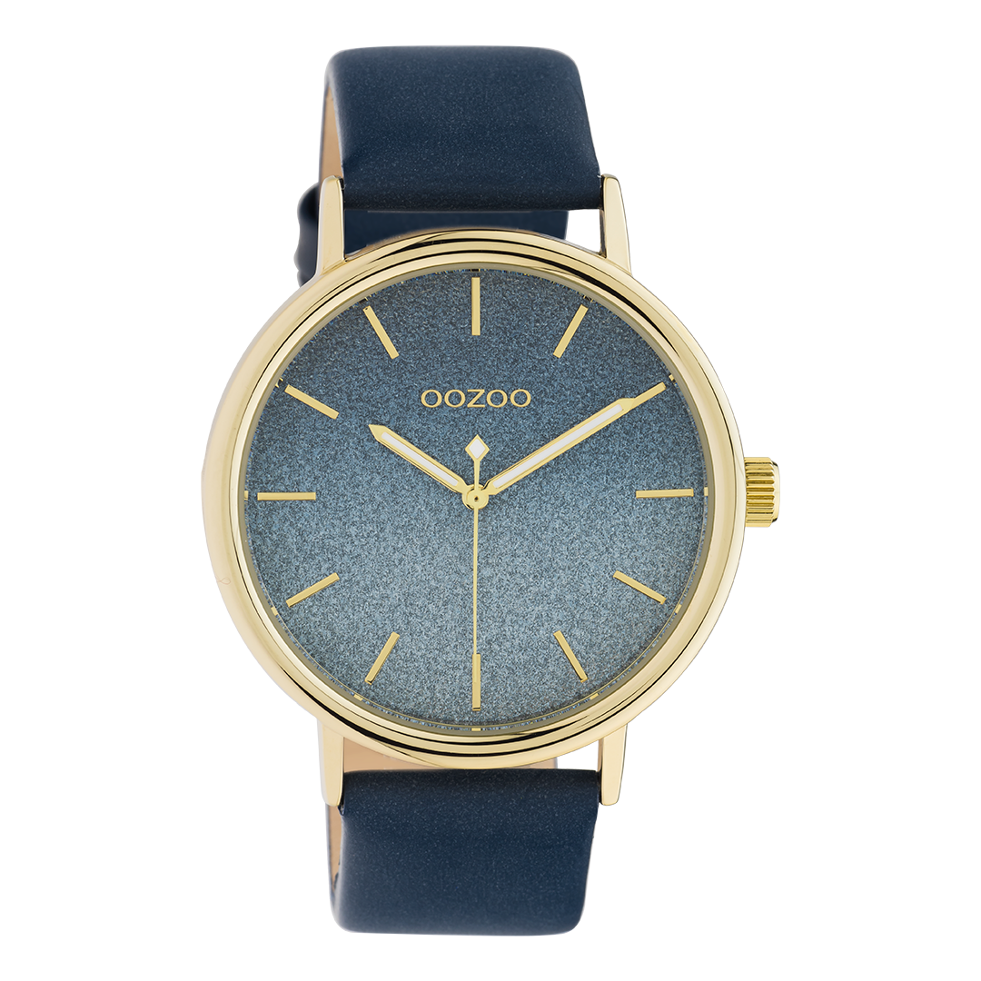 Colorato d'oro OOZOO Guarda con cinturino in pelle blu - C10938