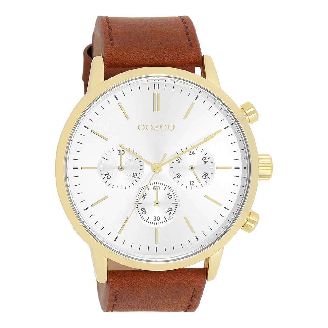 Gold coloured OOZOO watch with brown leather strap - C11201
