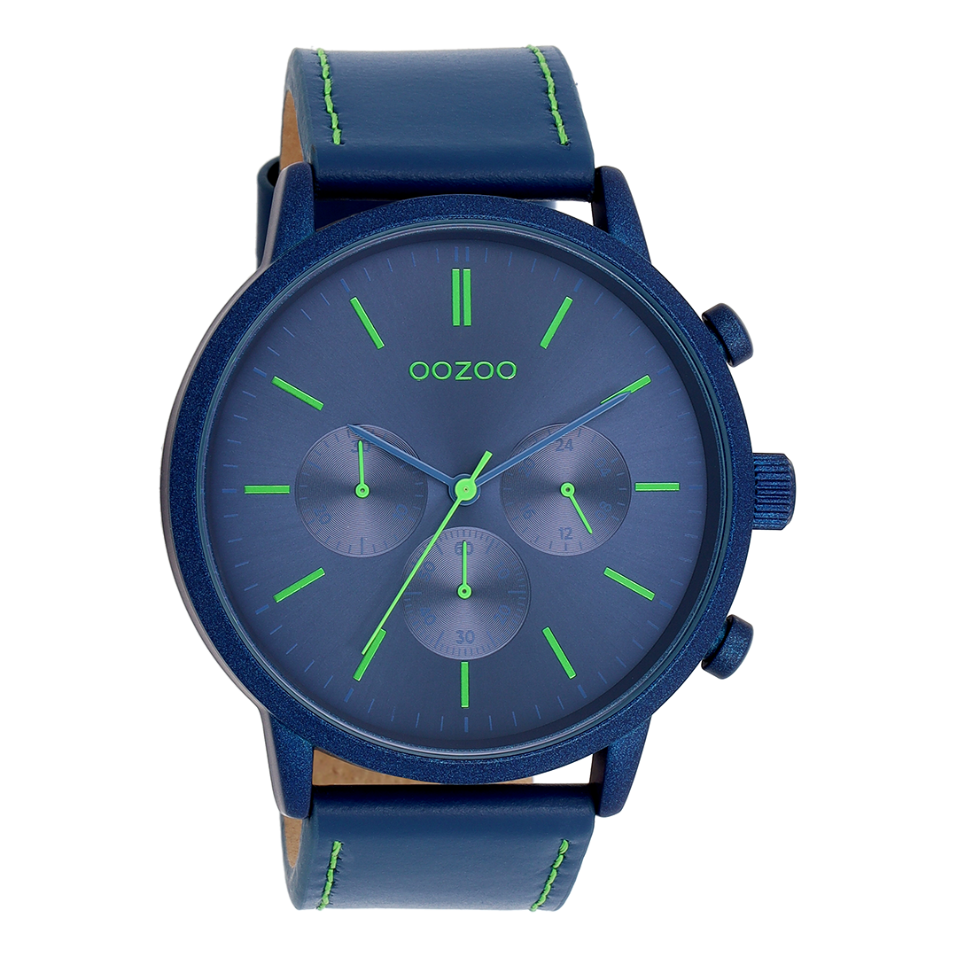 Dark blue OOZOO watch with blue leather strap - C11205