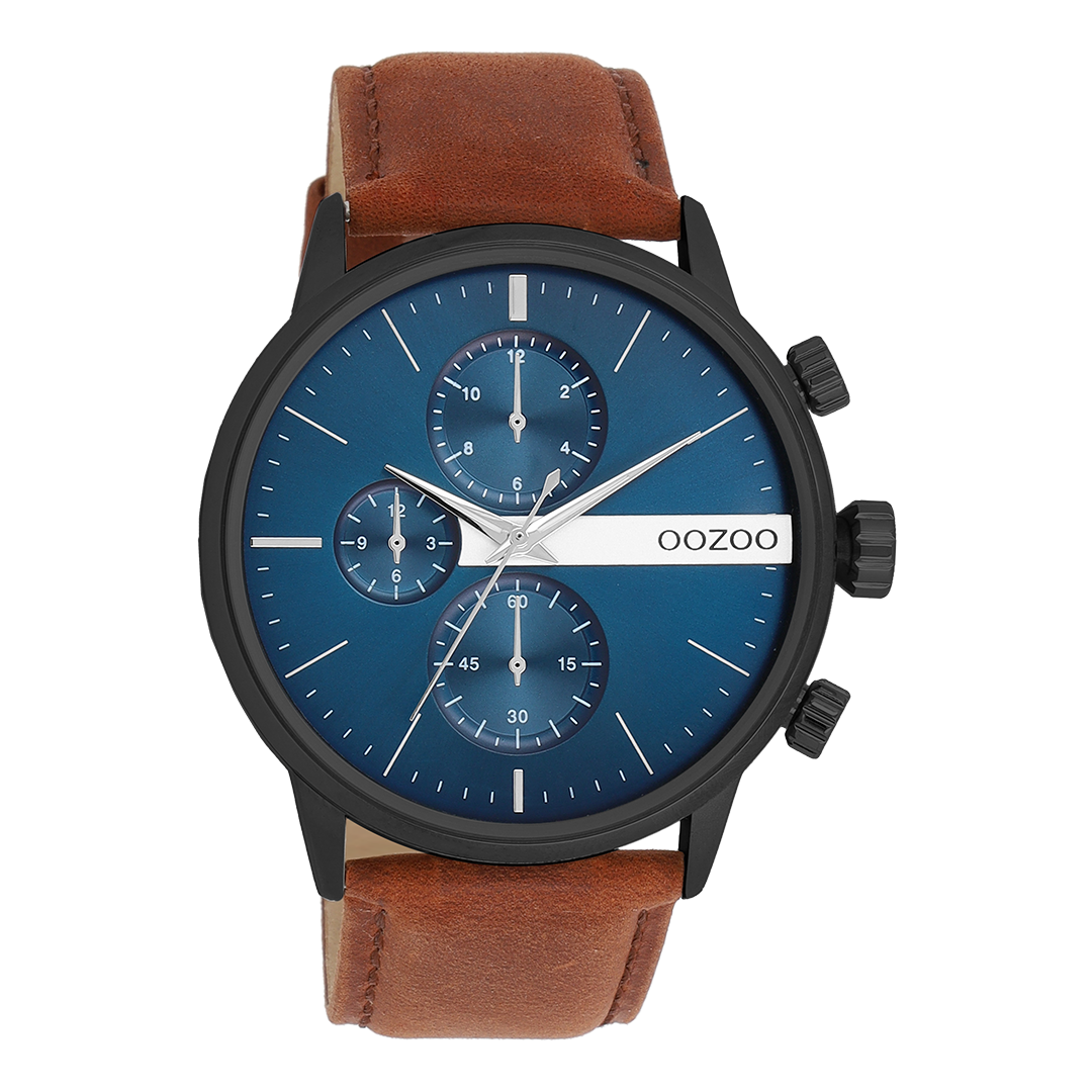 Black OOZOO watch with brown leather strap - C11222