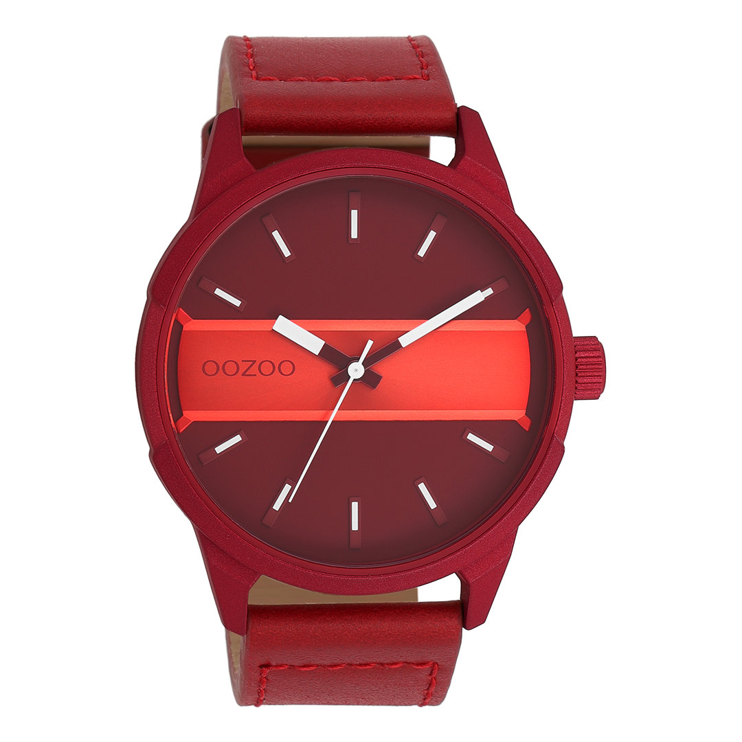 Dahlia/fiery red OOZOO watch with dahlia red leather strap - C11231