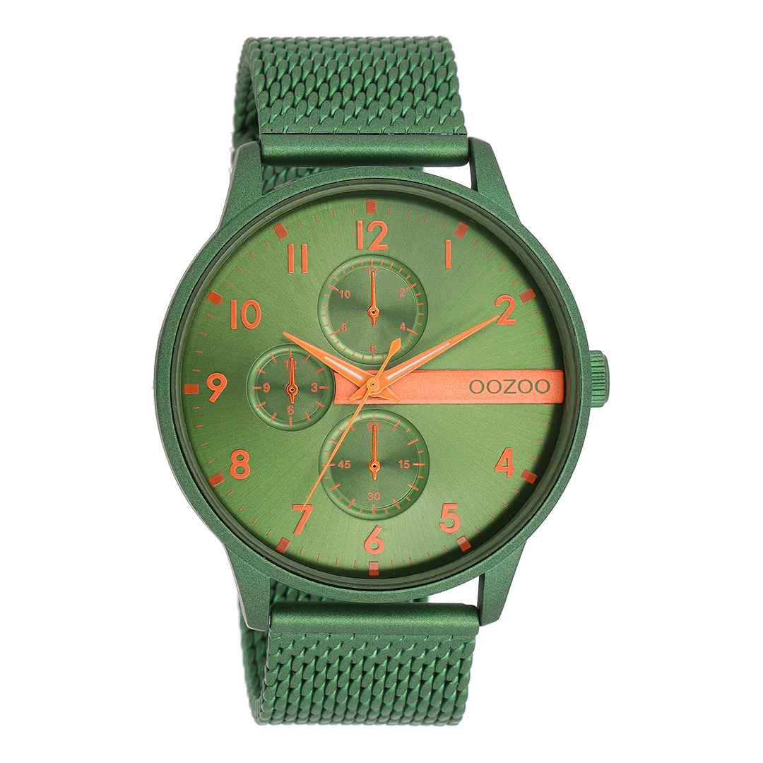 Green OOZOO watch with metal mesh bracelet - C11303