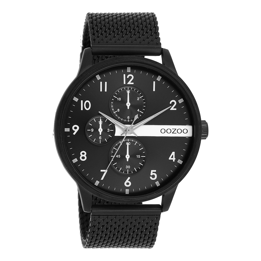 Black OOZOO watch with metal mesh bracelet - C11304