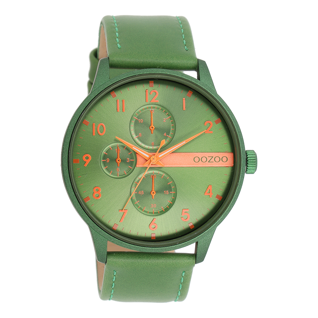 Green OOZOO watch with leather strap - C11308