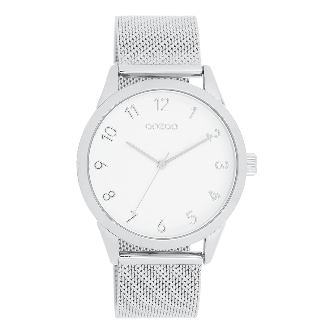 Silver coloured OOZOO watch with metal mesh bracelet - C11320