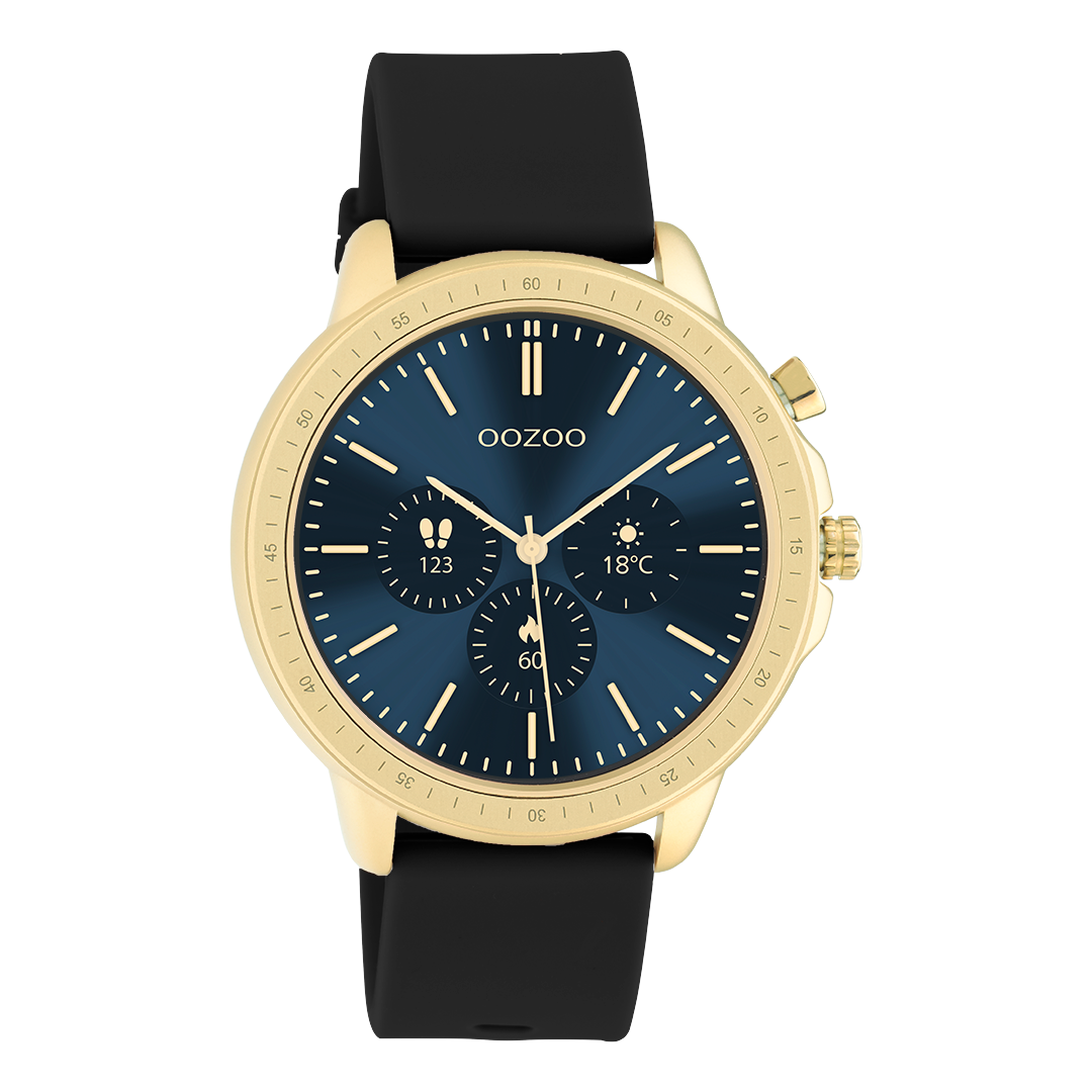 Colorato d'oro OOZOO smartwatch con cinturino in gomma nera - Q00301